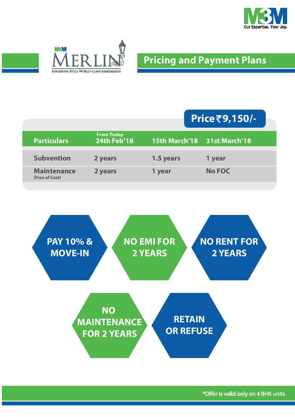 Pay no maintenance for 2 years at M3M Merlin in gurgaon Update